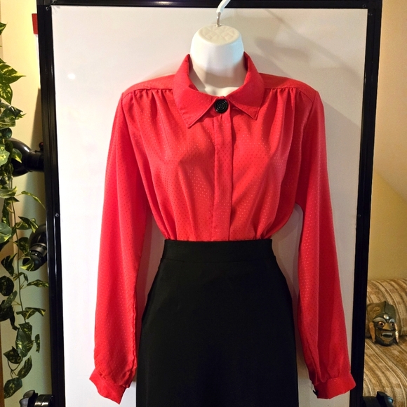 Red Long Sleeve Blouse by Cape Cod, Subtle Design, Size Medium - Picture 2 of 9